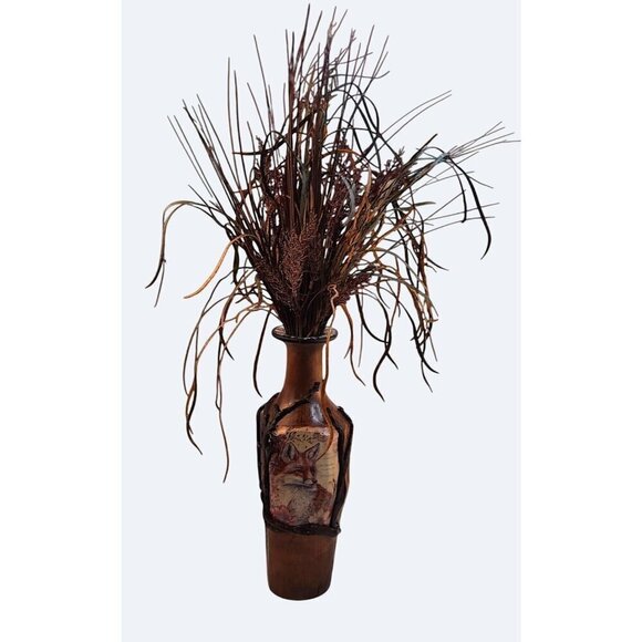 Wooden Fence Post Vase With Fox Design & Faux Grass Grain Arrangement 28" tall W - Picture 11 of 15